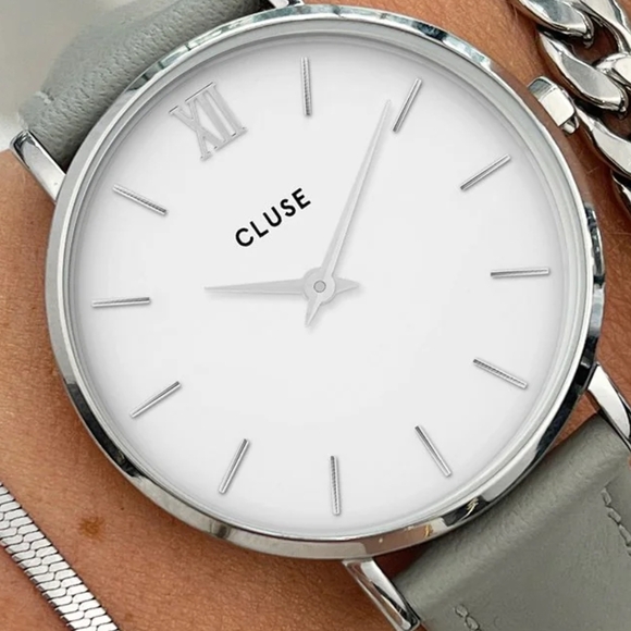 Cluse Women\'s Minuit Watch With Gray Leather Strap CL30006